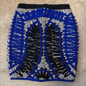HERVE LEGER Bandage Blue Black Textured MIni Skirt Size S